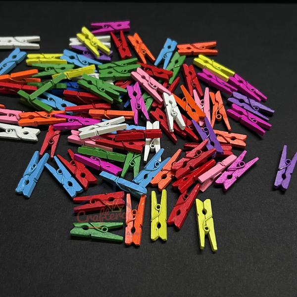 Multicolor Mini Wooden Clips - 100pcs