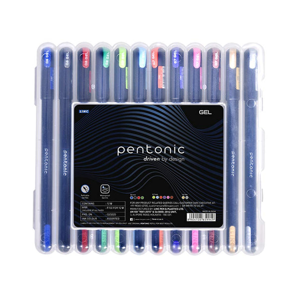 Pentonic Multicolor Gel Pen(0.6 mm-1.0 mm, Black Body, 12 Pcs Set)