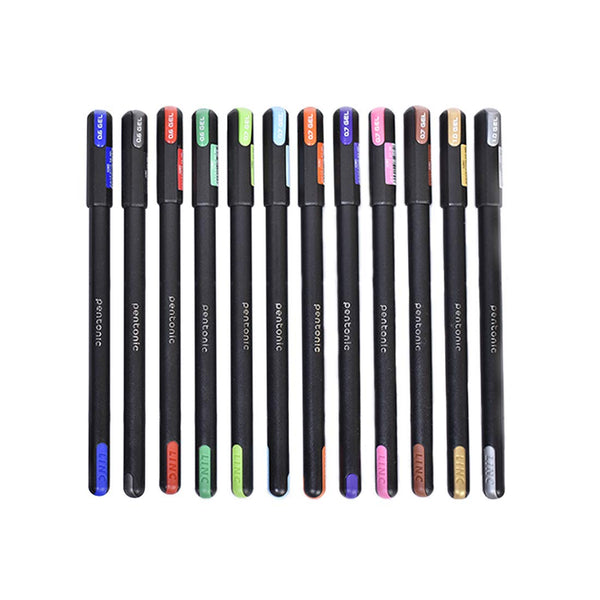 Pentonic Multicolor Gel Pen(0.6 mm-1.0 mm, Black Body, 12 Pcs Set)