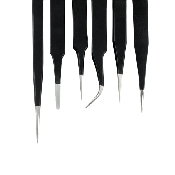 6pc Black Stainless Steel Tweezer Set