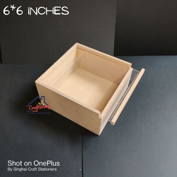 Acrylic Lid Slider Mdf Box - 6*6 inch