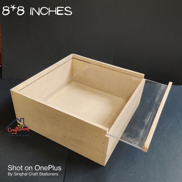 Acrylic Lid Slider Mdf Box - 8*8 inch