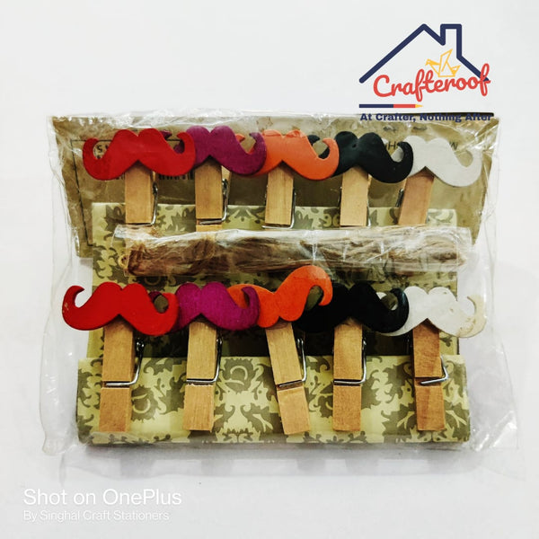 Mustache Wooden Clips