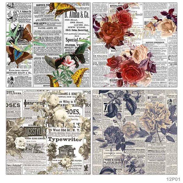 Floral Newsprint- 12*12 Paper Pack