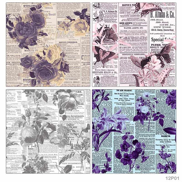 Floral Newsprint- 12*12 Paper Pack