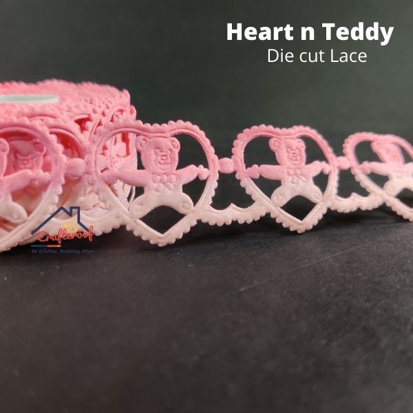 Heart Teddy Lace - Pink n Peach - Diecut Lace