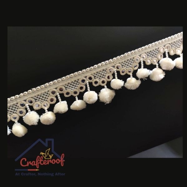 Pom Pom Frill Lace-Cream
