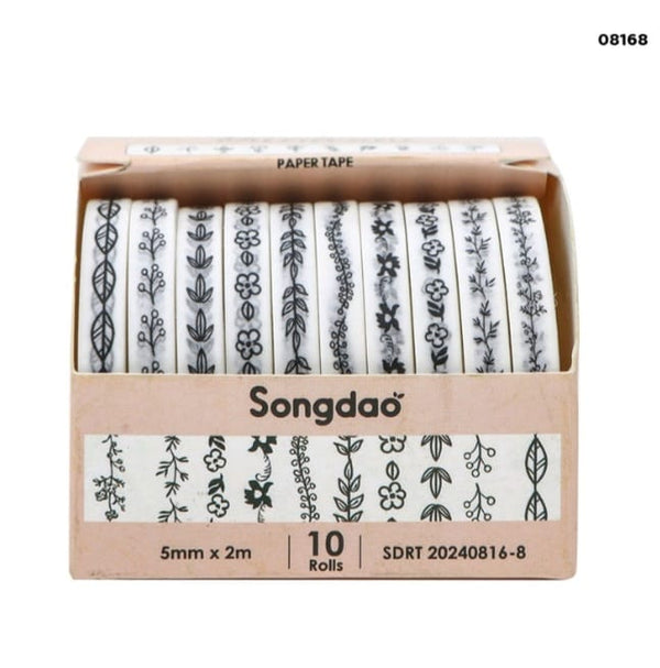 Songdao White Black Washi Tape - 10roll/pack #1