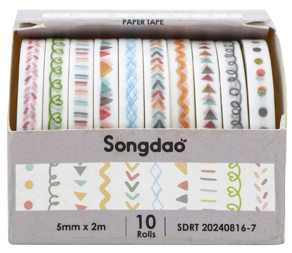Songdao White Black Washi Tape - 10 roll/pack #2