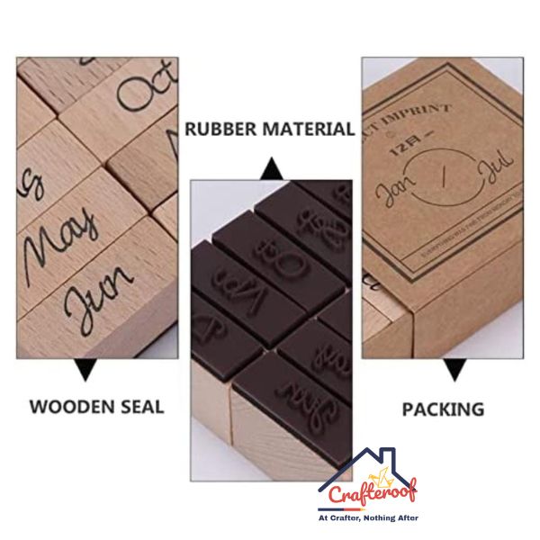 Wooden Month Rubber Stamp - Set of 12 pcs