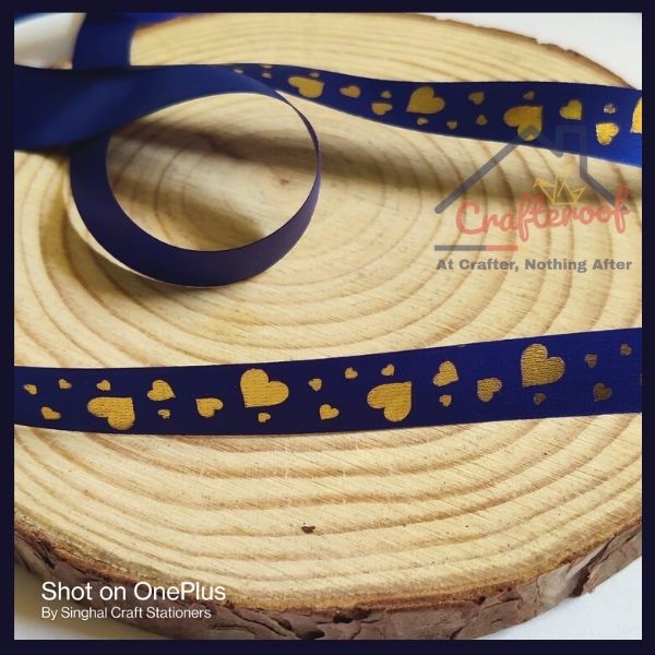 Navy Blue Heart Foiled Ribbon -10yrds/pack