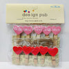 Pink Red Heart wooden Clips