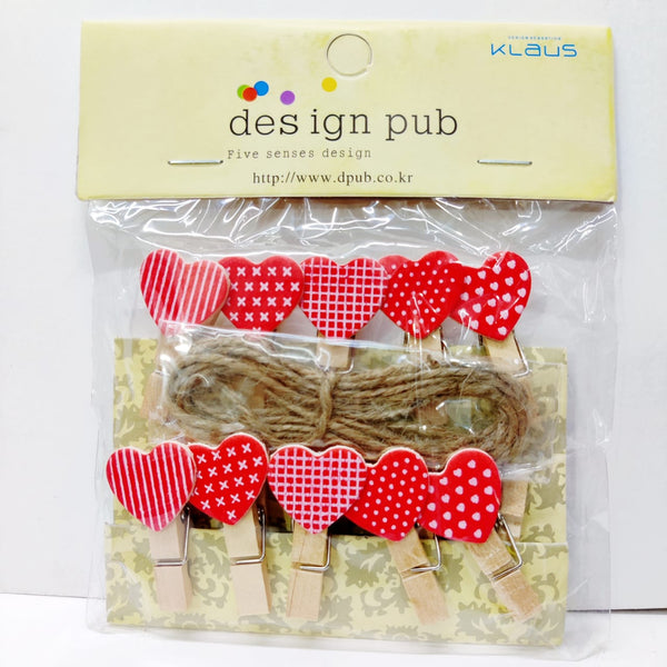Designer Red Heart Wooden Clip