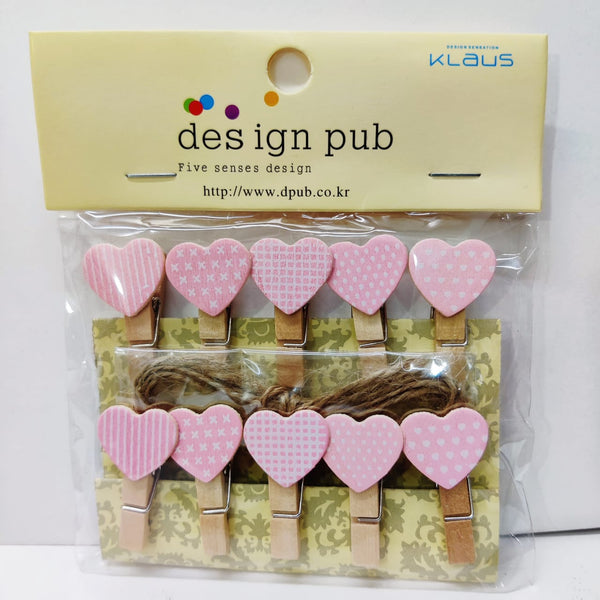 Designer Pink Heart Wooden Clip