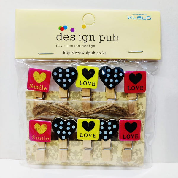 Smile Heart Love wooden clip